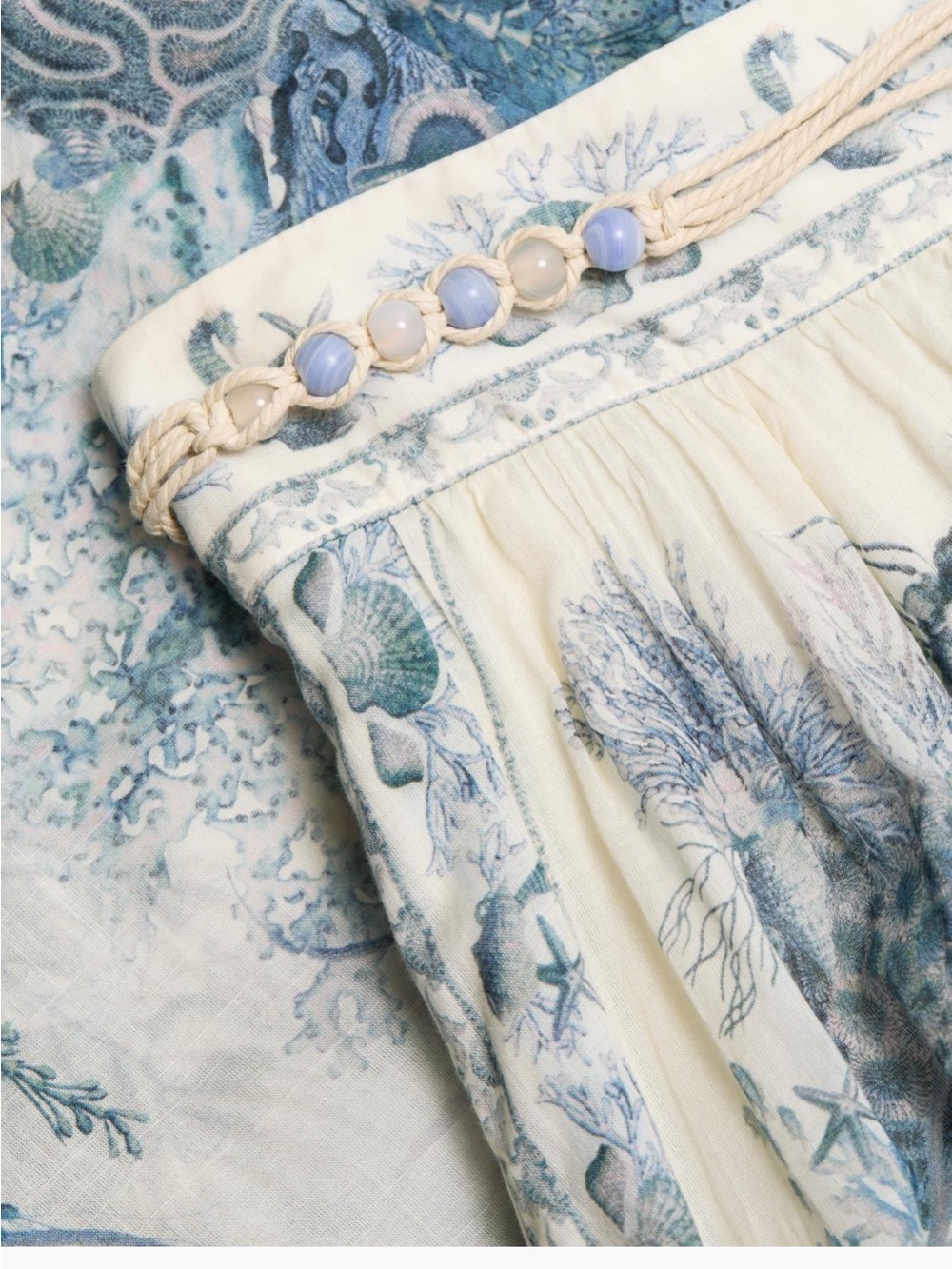 Zimmermann Cream Maxi Skirt with Pale Blue Seashell Print